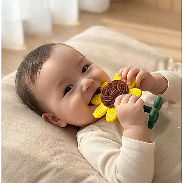 Be Girassol Silicone Mordedor Grau Alimentício KC Certificado Sensorial Dentição Brinquedo Design Floral Presente Recém-