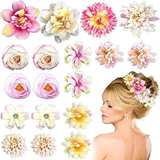 18 Presilhas de Cabelo com Flores, Acessórios de Cabelo em Rosa, Presilhas Florais Boho para Meninas, Noivas e Casamento