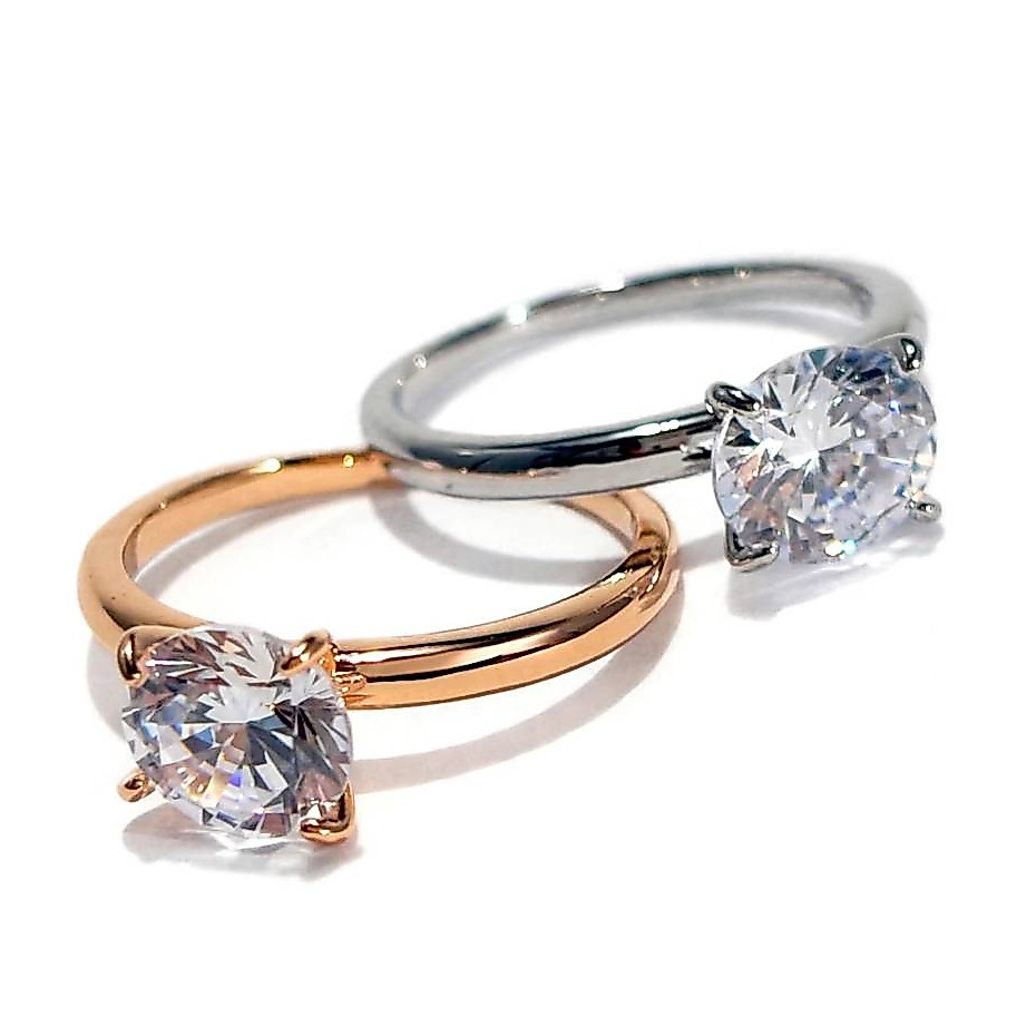 Anel Solitário Banhado Prata 925 Virgínia Tamanhos Pedra Moissanite 10mm Prata e Dourado