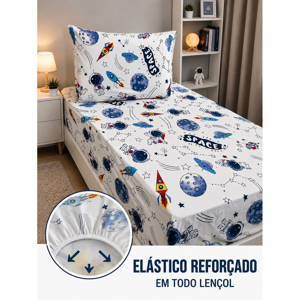Jogo de Lençol Solteiro 2 Peças 400 Fios Infantil Cama Box Estampado Elástico Toque Macio