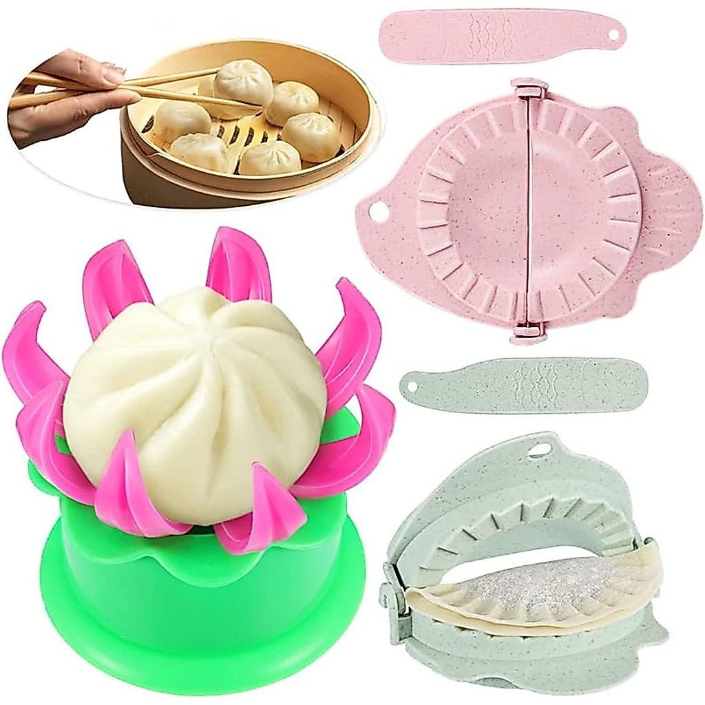 Potchen Conjunto de 5 Peças para Fazer Pães e Dumplings, Molde de Plástico para Cozinhar a Vapor com Colher de Recheio, 