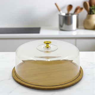 Boleira Porta Bolo Torta Base com encaixe na Tampa Acrílico Dourada