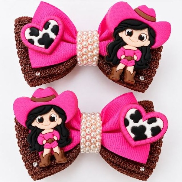 Laço Boiadeirinha Rosa com Boneca Country Chapéu | Laço Menina