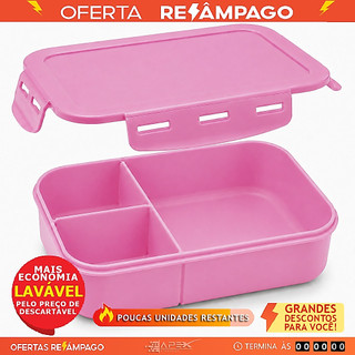 Marmita Hermética Rosa 3 Divisórias 1250 ml BPA Free Reutilizavel Freezer Microondas Lava Louças
