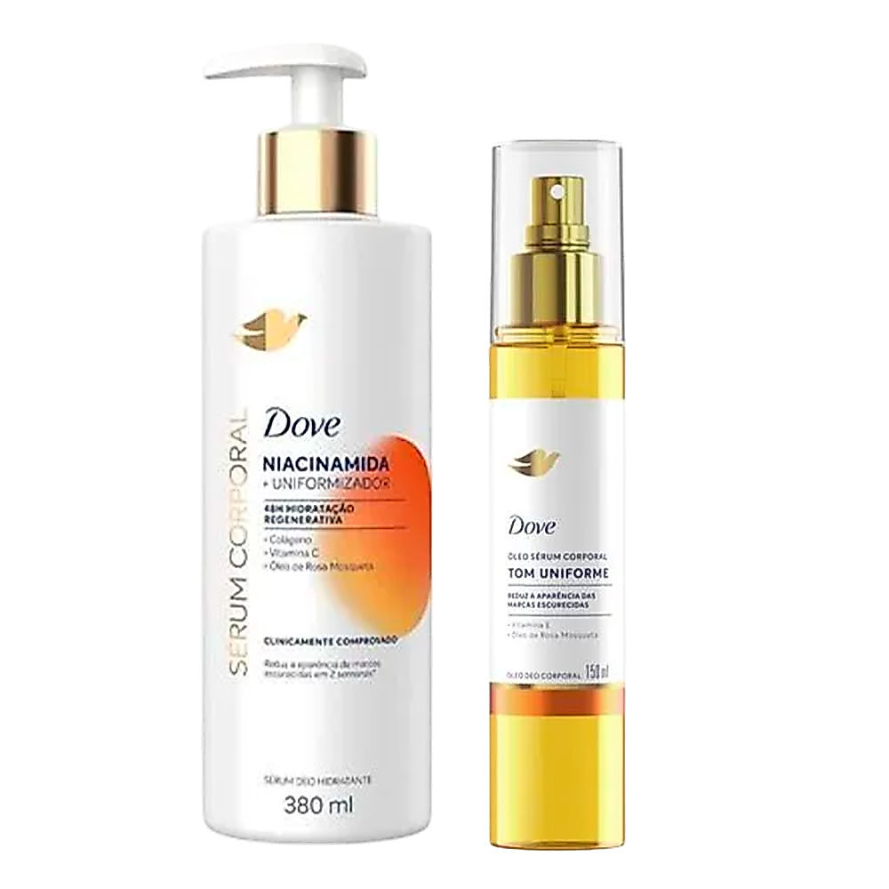 Kit Dove Sérum Hidratante Corporal Niacinamida + Uniformizador 380ml + Óleo Sérum Corporal Tom Uniforme 150ml