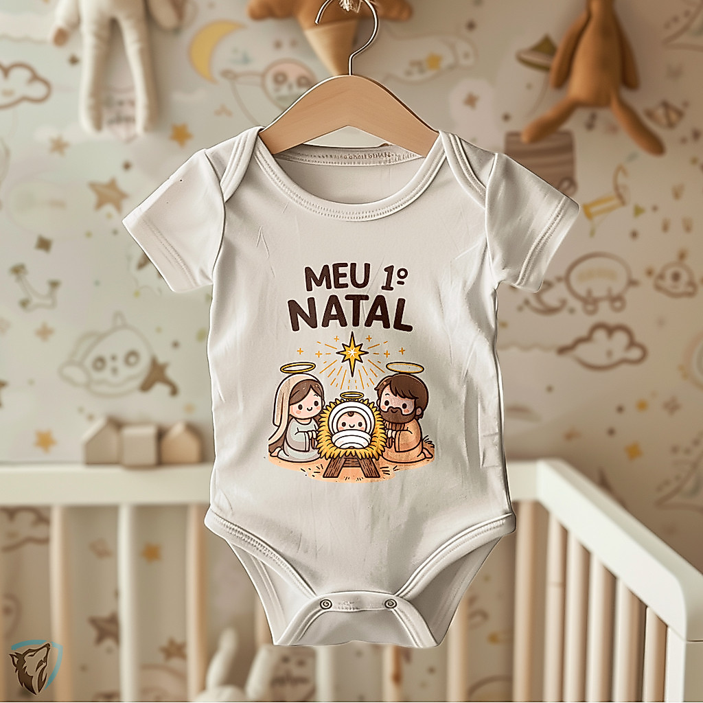 Body Infantil Meu 1º Natal | Estampa Presépio Fofo Nascimento De Jesus Confortavel