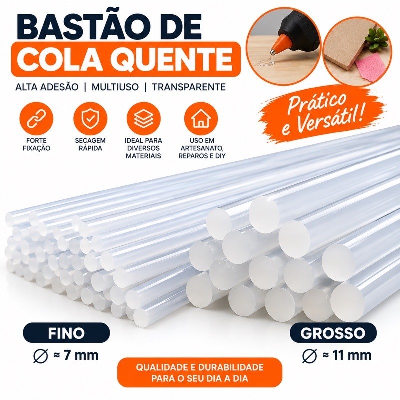 Bastão de cola quente transparente Refil fino 7mm e grosso 11mm - NYBC