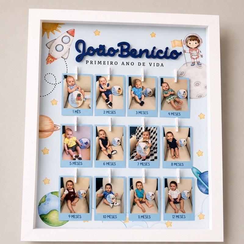 Quadro Mêsversário Personalizado 21x30 Com Polroids | Quadro Infantil Mêsversário Polaroid