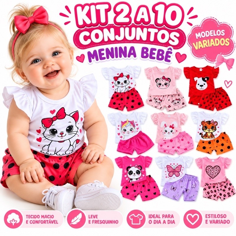 Kit 2 a 10 Peças Conjunto Menina Bebê Roupa Infantil Modelos Variados Confortáveis Estilosos Envio Imediato Shopee