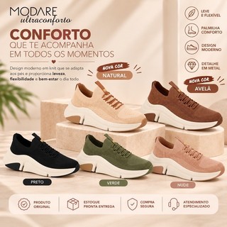 Tênis Modare Feminino UltraConforto Casual Calce Fácil Ortopédico Knit Elástico Confortável Original