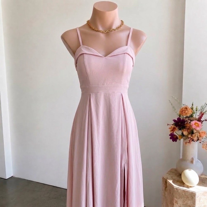 Vestido Longo de Alcinha Rosa Claro Feminino Tamanho G Elegante Romântico Casual Chic Confortável Moda Verão Estiloso