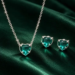 Conjunto Brinco e Colar Coração Turmalina em Prata 925