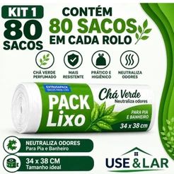 Saco Lixo Pia e Banheiro Anti Odor Fragrância Chá Branco.