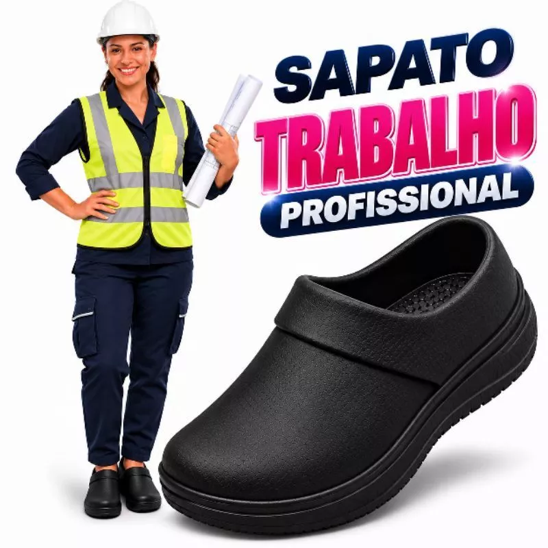 Sapato Profissional Babuche Trabalho Serviço Cozinha Limpeza Fechado EPI Antiderrapante Confortável Yvate (Nr-32 Yvate)
