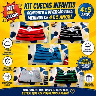Kit Cuecas Infantil Box Microfibra - 4-5 ANOS, 5pçs