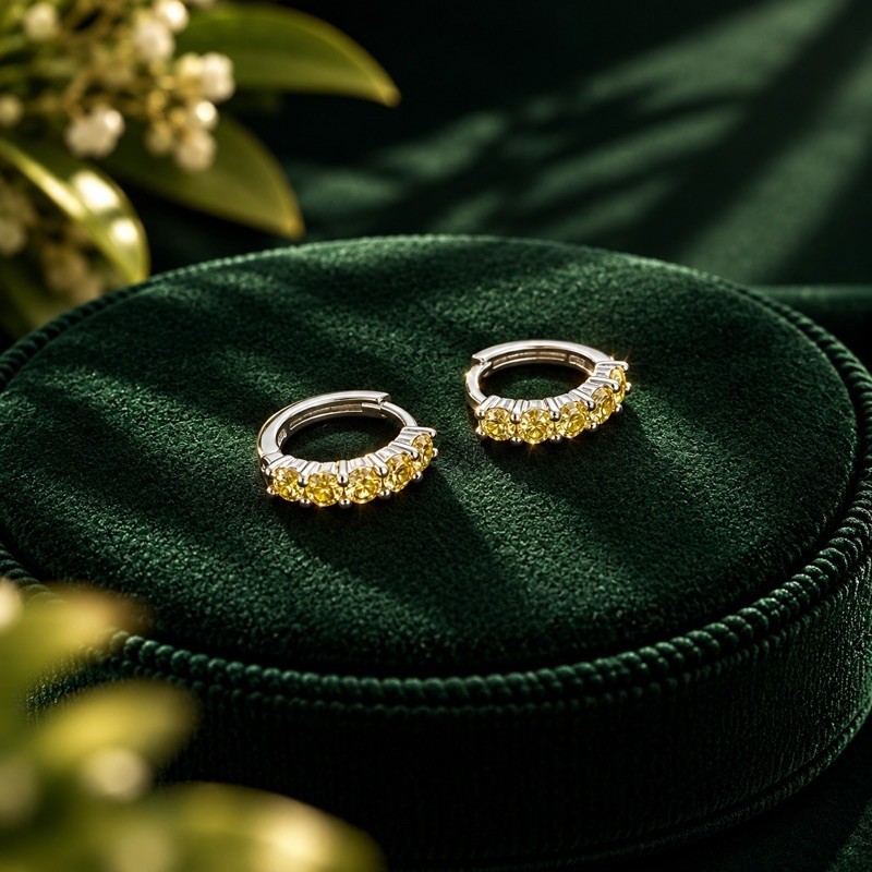 Argola Click Moissanite 3mm Amarelo em Prata 925