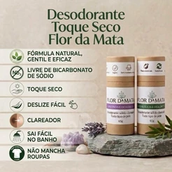 Desodorante natural 65G toque seco, livre de bicarbonato e clareador. Produto de alta performance e sustentável.