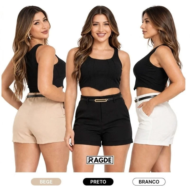 Short Feminina Alfaiataria Com Siper na Lateral Premium Novo Lançamento