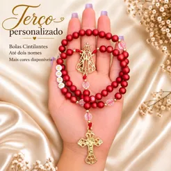 Terço Personalizado Com Nome Emborrachado Cintilante Nossa Senhora Aparecida Rosário de Luxo Católico Brilho