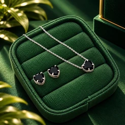 Conjunto Coração Preto em Prata 925 Elegante