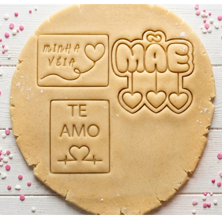 DIA DAS MÃES CORTADOR DE BISCOITO CARIMBO TE AMO MINHA VEIA 3 PEÇAS