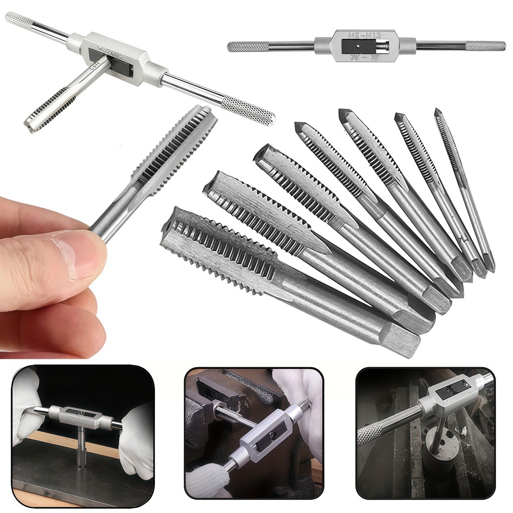 Kit Macho E Tarraxa 8 Peças Manual Em Aço Liga Para Rosca M3 M4 M5 M6 M8 M10 M12 Resistente