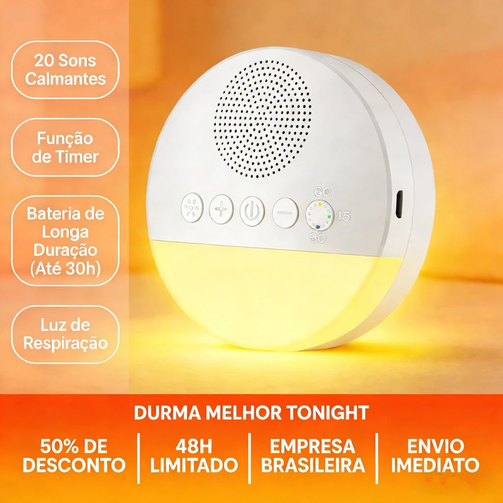 Imagem Máquina De Ruído Branco Para Bebê Dormir 20 Sons Relaxantes Luz Noturna Recarregável USB