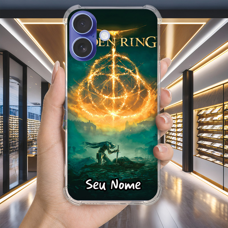 Capa Capinha IPHONE 16 PRO MAX PLUS 16e 15 14 13 MINI Anti-impacto Personalizada gamer ELDEN RING nome (3563)