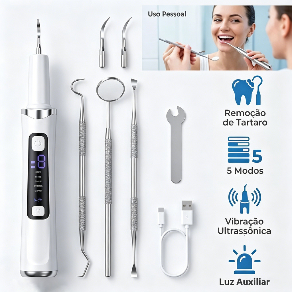 Limpador dental ultrassônico elétrico com tela LED, remove tártaros eficazmente para pessoas e pets