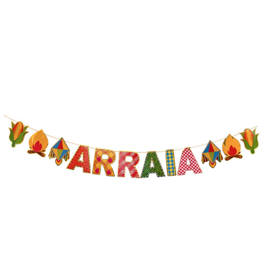 Faixa De Papel Letras Decorativo ARRAIA Para Festa Junina 2m