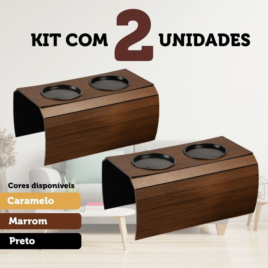 Kit Esteira Para Poltrona Braço Porta Copo Sofá Para Sala 2 Unidades Com Tampas Protetoras Completo
