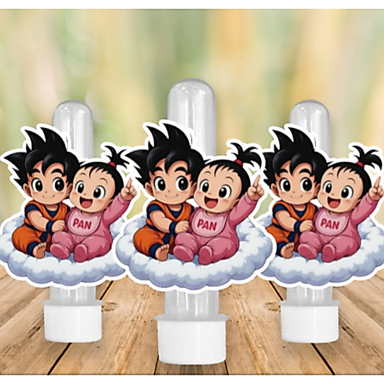 Apliques para Tubete Doces Bolo -  Goku baby Pan bebê chá Dragon Ball  -  Lembrancinhas Divertidas para Sua Festas