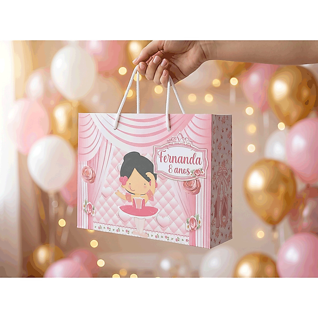 Sacolinha G para Festa de aniversário - Tema Bailarina Personalizada com NOME E IDADE - Lembrancinha - Pegue e monte