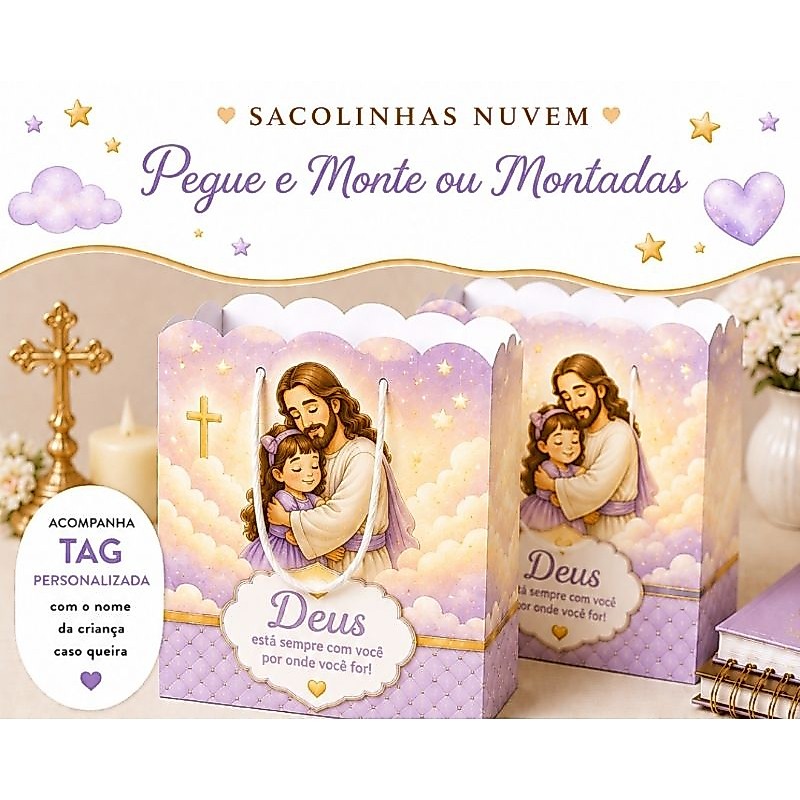 Sacolinhas Personalizadas Filha do Rei, Princesa do Senhor,  Luxo, Decoração Religiosa,  Lembrancinhas Cristã