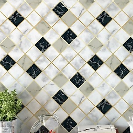 Papel de Parede Tijolo 3D com efeito de sombras em Tons de Branco ,Preto 1,50 Metros