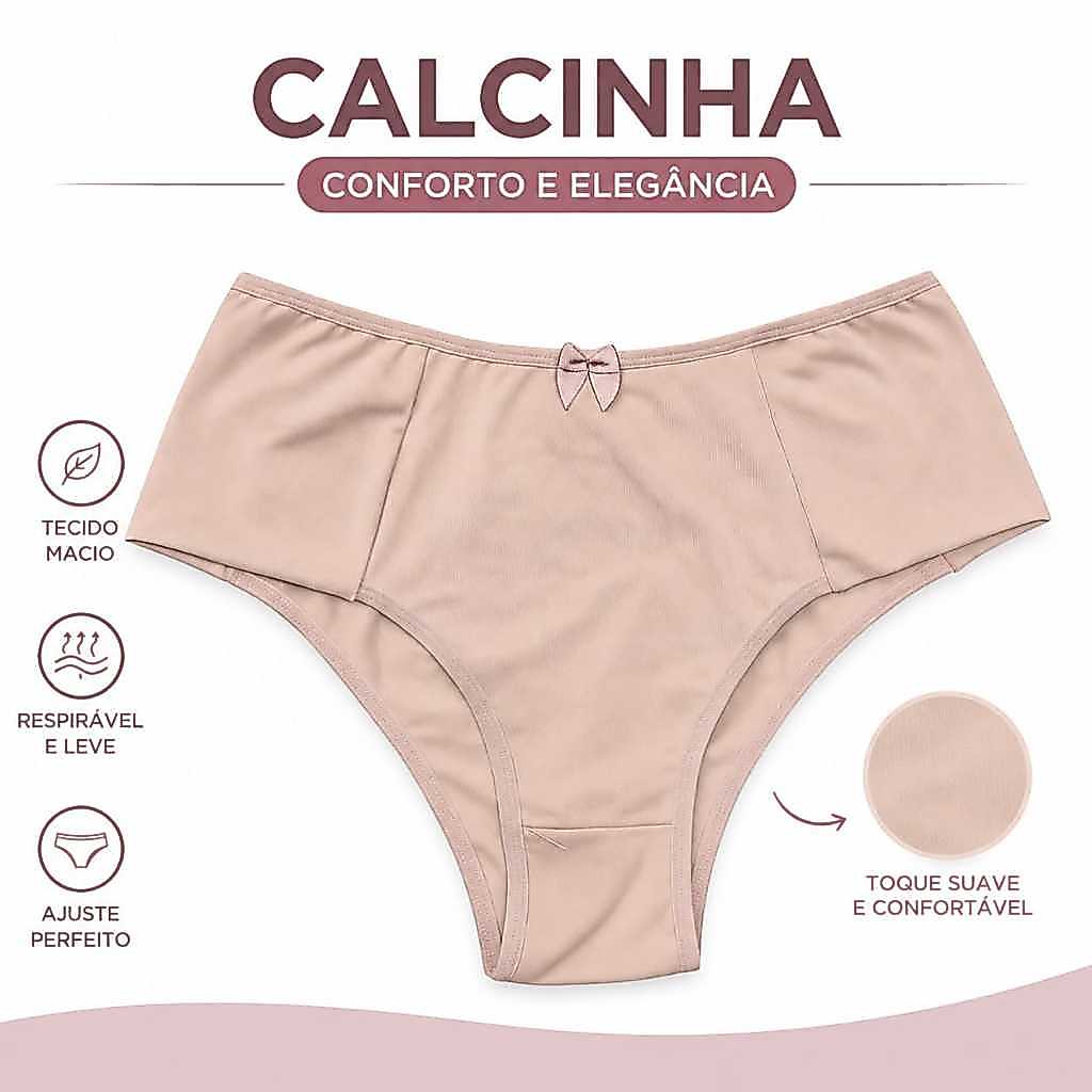 Kit 3 Calcinhas Femininas Cintura Alta Confortável Microfibra Respirável Poliamida Lateral Dupla