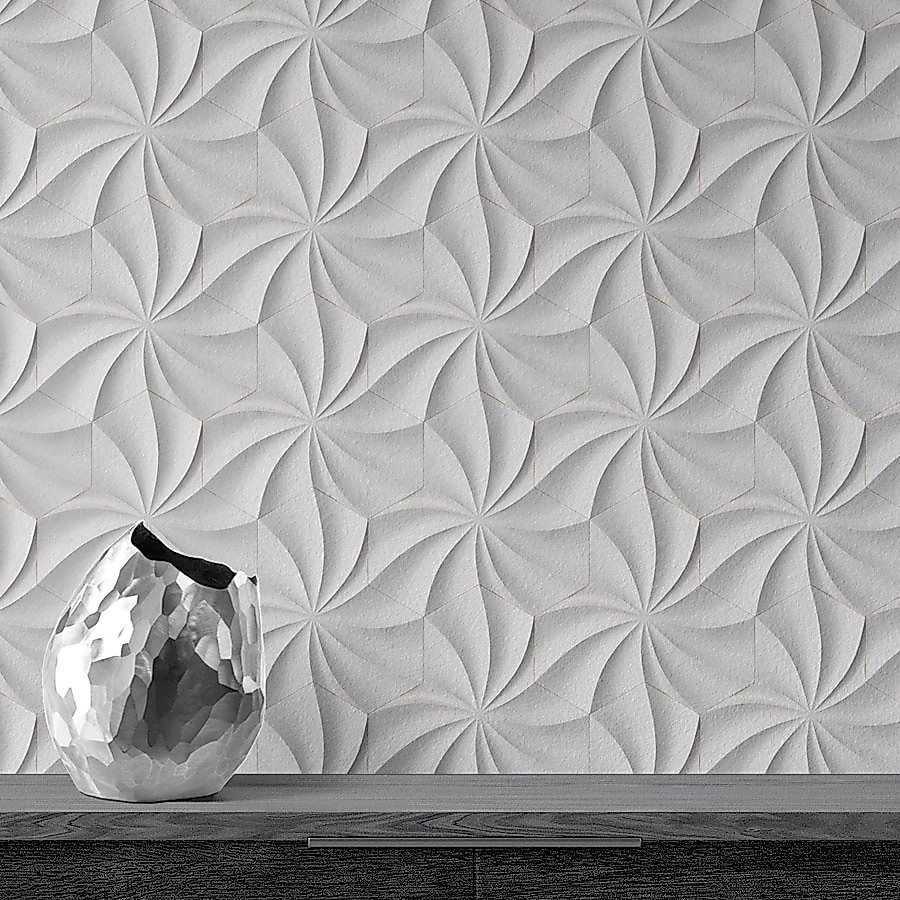 Papel De Parede Efeito Gesso 3D Geométrico Adesivo Autocolante