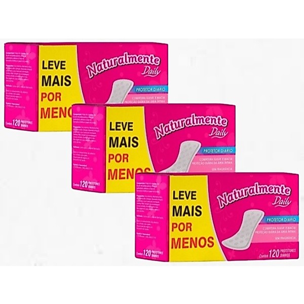 Kit C/03 Caixas Naturalmente Daily Absorvente Protetor Diário - 360 Unidades