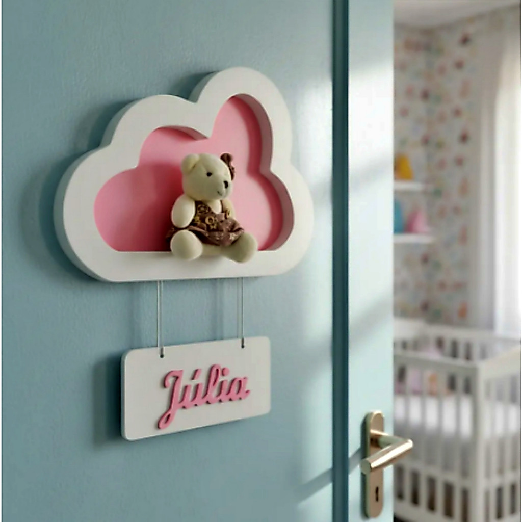 Nicho Nuvem Com Plaquinha E Nome do Bebe Personalizado para Enfeite Maternidade e quarto de bebe