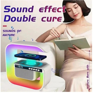 Caxinha de Som G -Speaker COR BRANCA Com Relógio Luminária Bluetooth Inteligente Carregador Sem Fio Led Luz Rgb COM RELÓ