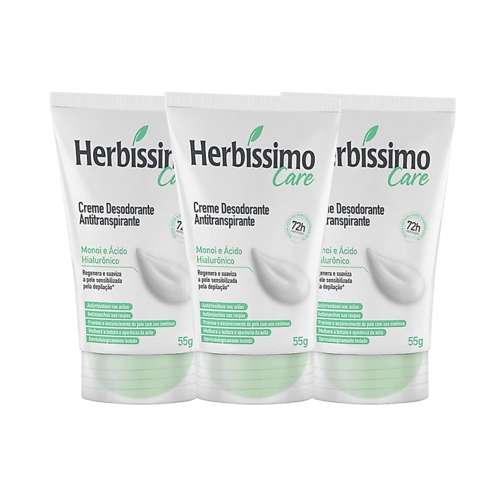 Kit Desodorante Cremoso Herbíssimo Care Monoi E Acido Hialurônico 55g (3 unidades)
