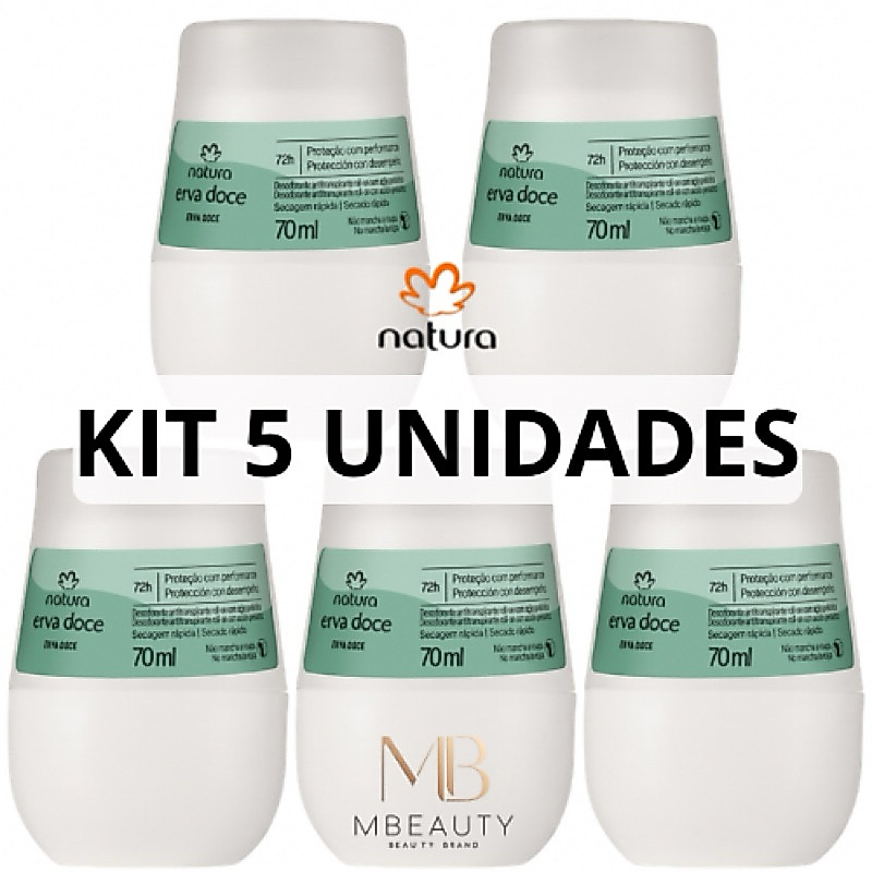 Natura Desodorante Erva Doce Rollon Roll On Kit 5 Unidades.