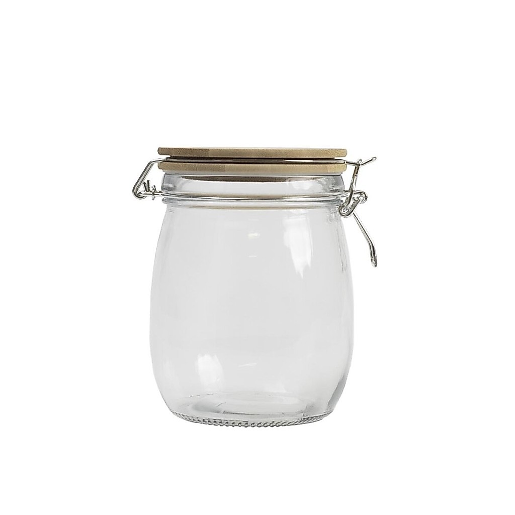 pote de vidro 700ml com tampa de bambu e trava - Mozcada