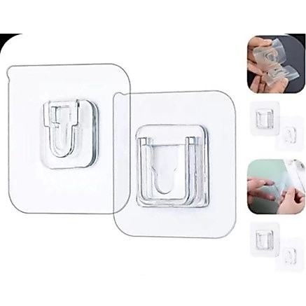 Kit c/ 10/20 Pares Gancho Adesivo Macho Fêmea Dupla Face Transparente Sem Furos Pregos Para Banheiro E Cozinha WL-2492