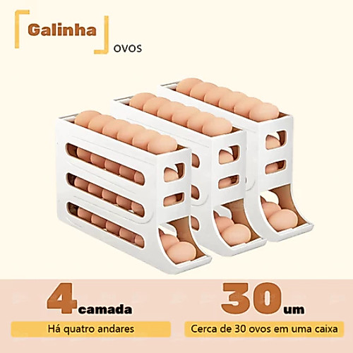 Suporte de Cozinha Para Ovo Sistema de Rolamento 4 Andares Organizador de Geladeira