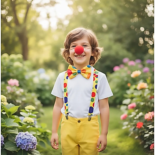 Kit Fantasia INFANTIL de Palhaço com Suspensório Gravata e Nariz - Brincadeiras Circo e Carnaval