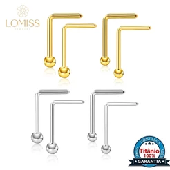 Piercing Nostril Formato L Titânio Pvd Bolinha | Piercing de Nariz Dourado Ponto de Luz | Aba Nasal