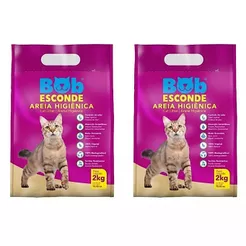 Kit 2 Unidades Areia Higiênica para Gatos Bob Esconde com Extrato de Mandioca Biodegradável 2Kg