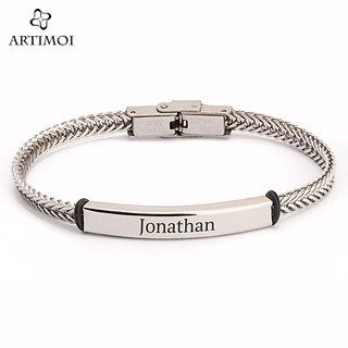 Personalizado Gravura Nome Cabo Trançado Pulseira Masculino De Aço Inoxidável Jóias Presente