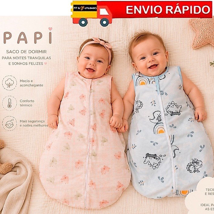 Saco De Dormir Bebe Casulo - 0 A 6 Meses 58x42cm Papi Baby